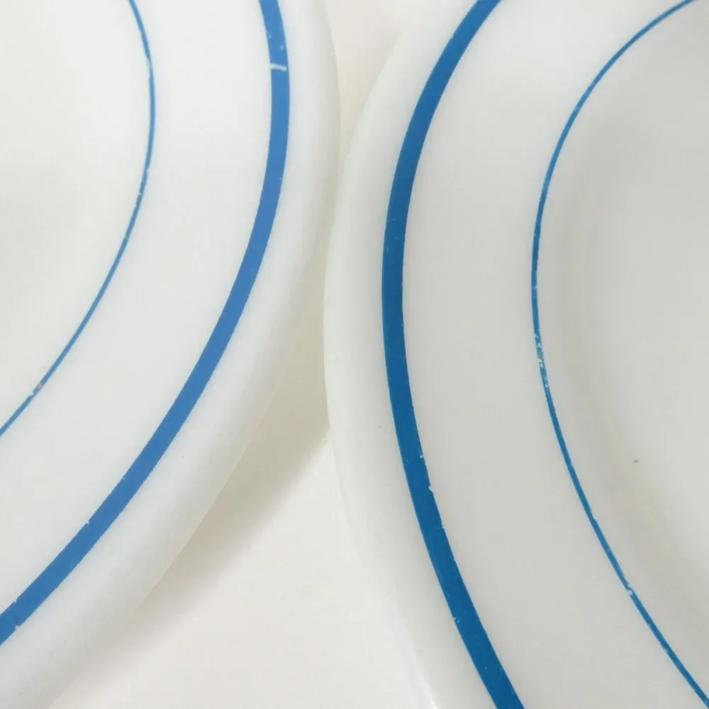 2 Pyrex Teal Blue Stripe Band Plates 8.75